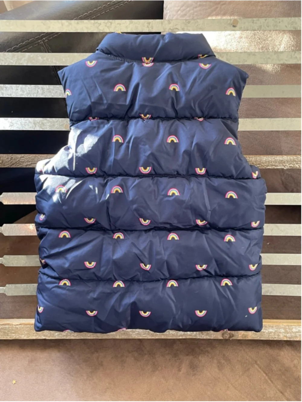 Girls Old Navy Puffer Vest 4T Navy Rainbows